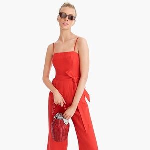 J. Crew Spaghetti Strap Linen Jumpsuit in Red